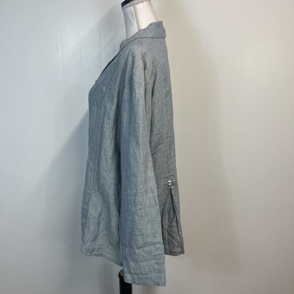 TSD Two Star Dog Blue Green Linen Lagenlook Boho Jacket Blouse Size XL Casual - Picture 6 of 9